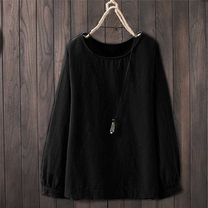 New 2021 Loose And Long Sleeve Round Collar  Super Large Women'S Shirt  Plain Casual Cotton Linen Shirts