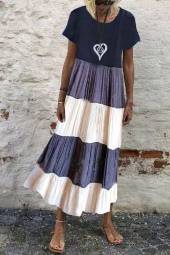 Women Stiching Sundress 2021 Elegant Summer Shirt Dress Half Sleeve Printed Maxi Vestidos Female V Neck Robe Plus Size M-3XL
