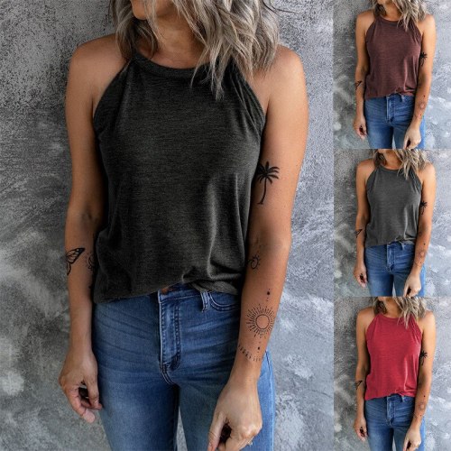 New Round Neck Sleeveless Solid Color t-shirt Vest women's t-shirt Casual Fashion Tasteful Street Hipster t-shirt Top Women 2021