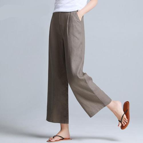 Cotton Linen Office Lady Elegant Pants 2021 Summer New Solid Wide Leg Wide Leg Ankle Length Female Pants