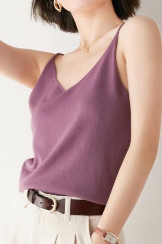 Autumn And Winter Imitation Cashmere V-Neck Small Sling Women's Short Style With Sexy Vest Knitted Slim Bottoming Shirt