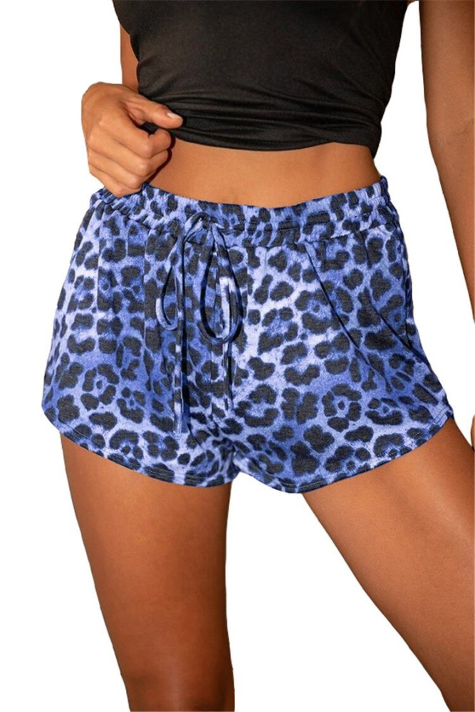 Summer Plus Size Women's Leopard Print Drawstring Home Casual Shorts Ladies Trousers With Laces