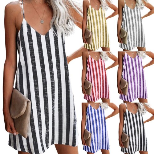Dress Women Summer Fashion 2021 speed sell fashion sexy stripes strap v neck Female dresses LDMJWY202129