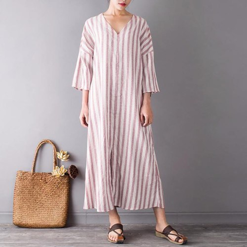 Women Dress Plus Size Summer Tide Striped Casual Short Sleeve Maxi Dress For Women Long Dress Fashion Lady Dresses