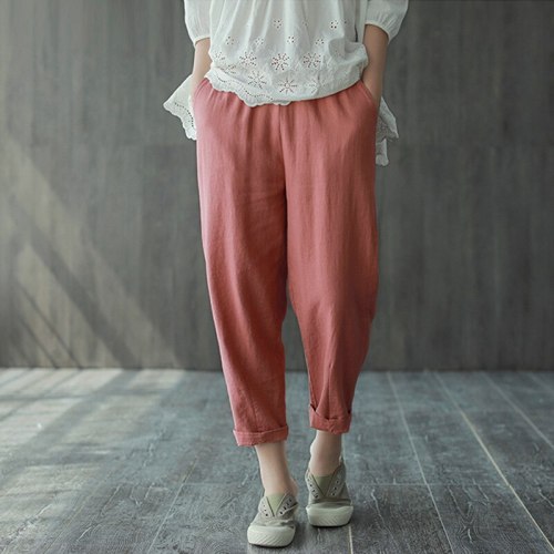 Women's Summer Cotton Linen Elastic Waist Pants