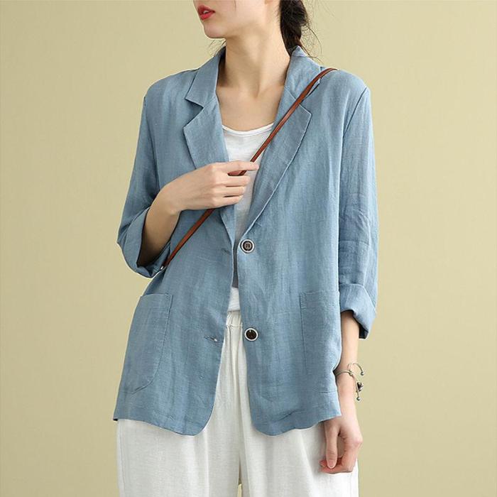 Spring Summer Arts Style Women Long Sleeve Cotton Linen Blazer Mujer Loose Tops All-matched Casual Vintage Blazers Coat S969