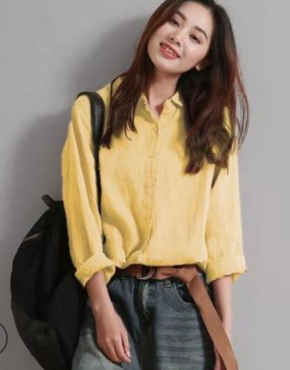 Autumn New Bottoming Women'S Leisure Long Sleeve Loose Cotton Hemp Top Shirt Women'S Korean Blouse