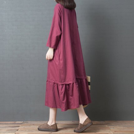 Spring New Korean Style Loose Large Size Women's Fashion Comfortable Solid Color Cotton Linen Dress