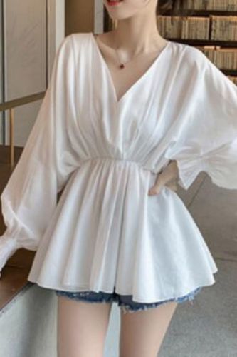 Plus Size 4XL White Casual Slim Flare Long Sleeve Women Blouses Shirt Sexy V Eck Chic Girls Korean Harajuku Summer Blusas JK1144