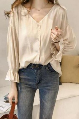 Spring New Women V Neck Long Sleeve Blouse Off Shoulder Tops Women Autumn Elegant Office Shirt