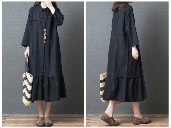 Spring New Korean Style Loose Large Size Women's Fashion Comfortable Solid Color Cotton Linen Dress