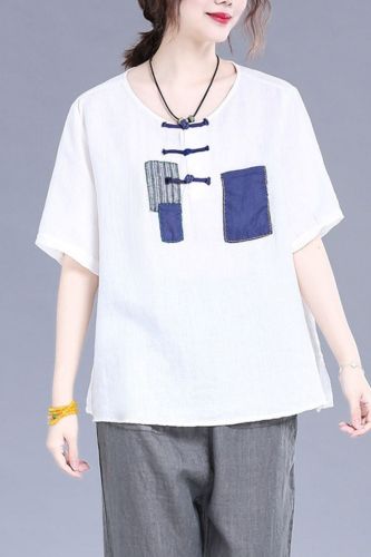 Womens Tops And Blouses 2021 Summer Traditional Chinese Clothing Cotton Linen Loose Vintage Oriental Chinese Shirt 10405
