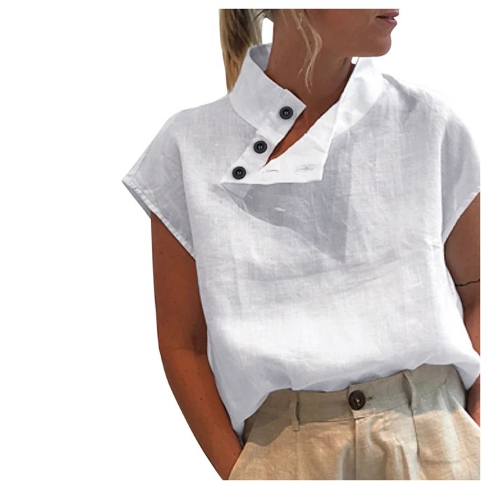 Elegant Fashion Buttons Blouse Shirt Skew Collar Tops Tee Summer Casual Ladies Tops Female Women Short Sleeve Blusas Pullover