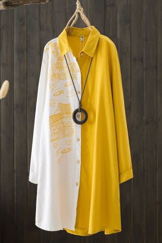 Lady Cotton Linen Embroidered Loose Oversize Shirts