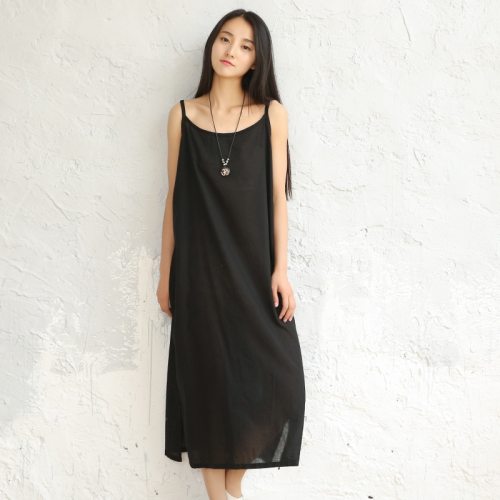 Spring/Summer 2021 New Style Literary Cotton And Linen Women's Pure Color Large Size Loose Wild Suspender Dress