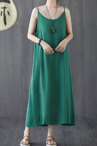 2021 Summer New Sling Dress Loose Medium Length And Thin Solid Color Vest Large Women'S Dress