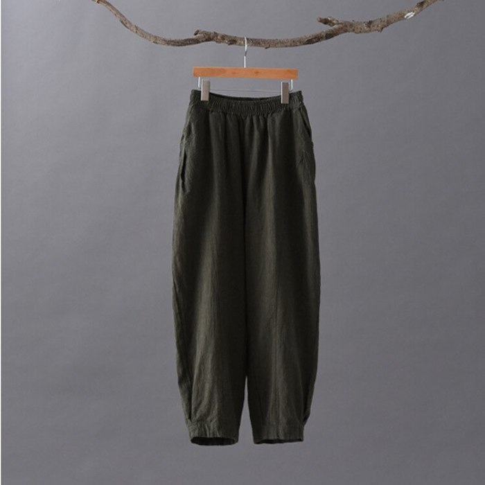 2021 Summer New Women Pants Loose Large Size Cotton Linen Stitching Elastic Band Solid Trousers Women's Bloomers Wide Leg Pants