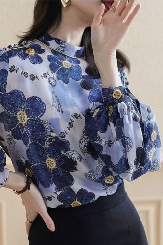 Floral Print Chiffon Blouse Long Sleeve Women Lantern Sleeve Office Lady Casual Tops 2020 Summer New Fashion Female Loose Shirts