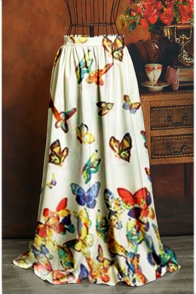 High Waist Boho Print Long Skirt Women Maxi Skirt Butterfly Print Beach Skirt Female Chic Vintage