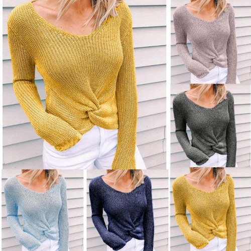 2021 Brand New Women Fashion Sweater Plus Size Crossed Knot Chic Long Sleeve Knitted Pullover Winter Sweater Sueter Mujer S-3XL