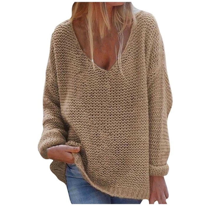 elegant Sweaters Women Fashion V-neck Loose Pullover Solid Color Long Sleeves Sweater Tops clothes for women 2021 fall