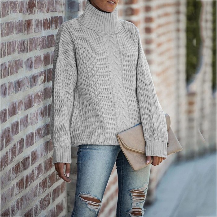 Ladies Turtleneck Sweater Pulls Femme Automne Hiver European and American Fashion Sexy Loose Autumn/Winter Knitted Pullover