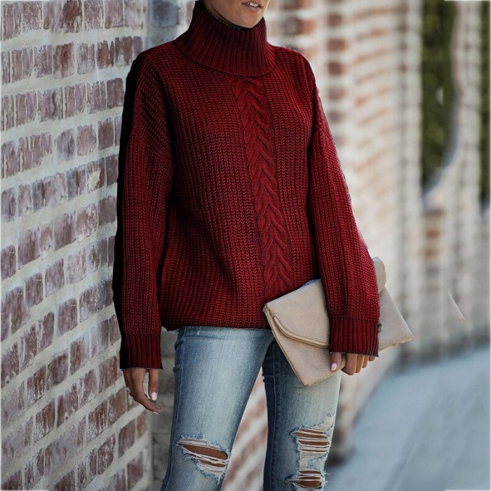 Ladies Turtleneck Fashion Knitted Knitwear