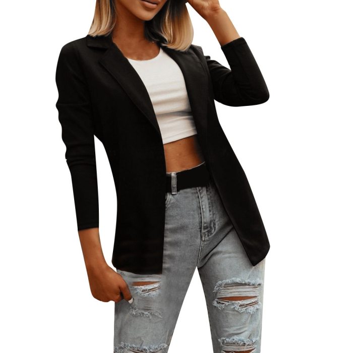 New Style Suit Long Sleeve Commuter Work Jacket Casual Women's Wear Fashion Cardigan Solid Color Black White Top Ladies Jacket