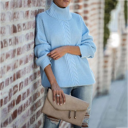 Ladies Turtleneck Sweater Pulls Femme Automne Hiver European and American Fashion Sexy Loose Autumn/Winter Knitted Pullover