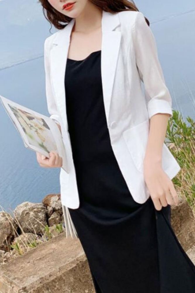 Linen small suit female coat thin section 2021 summer dress large size cotton and linen suit Slim casual seven-point sleeve women
