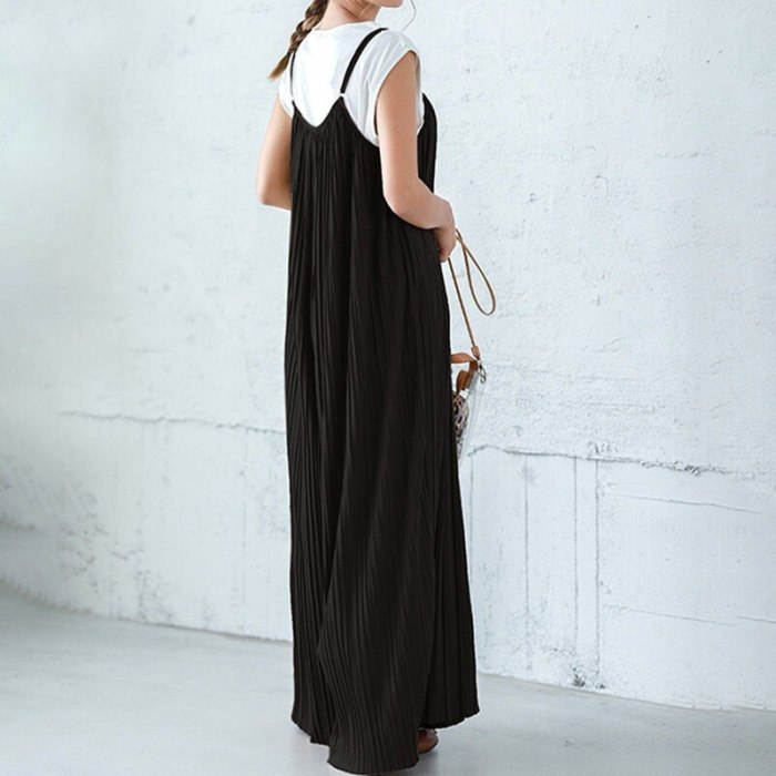 Japan Style Jumpsuits Korean Chic Spaghetti Strap Long Playsuits Loose Casual High Waist Wide Leg Lady Bodysuit Femme Aa0024
