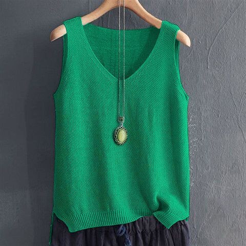 80-200kg loose large sling vest women's summer knitted ice silk T-shirt bottomed shirt with sleeve less top