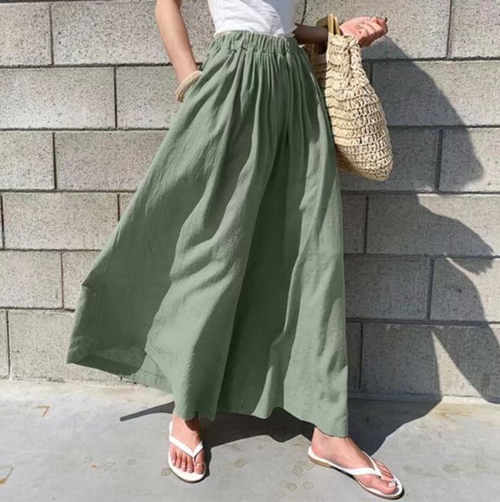 Summer Women's Fashion Pure Color Cotton Wide Leg Pants