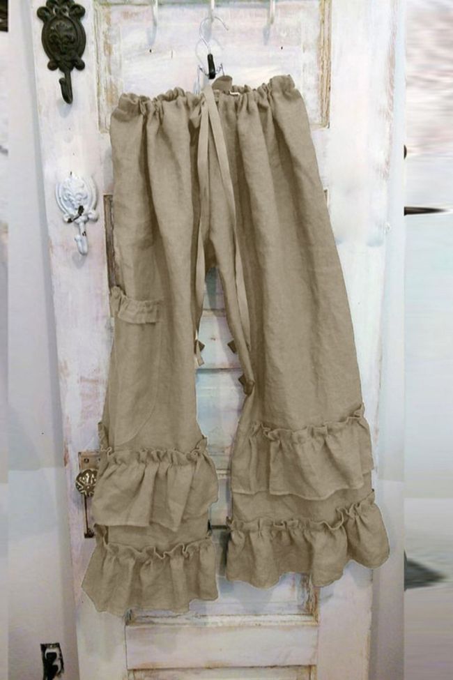 Women Plus Size Solid Cotton Linen Folds Casual Pants