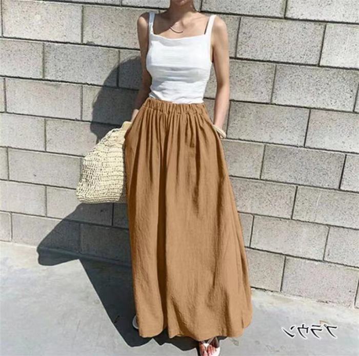 Summer Women's Fashion Pure Color Cotton Wide Leg Pants