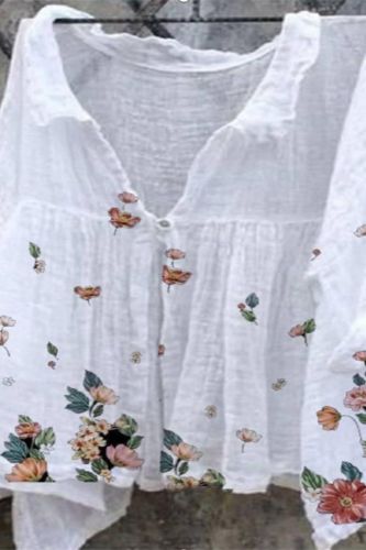 Women's Loose Irregular Flower Butterfly Print Shirts