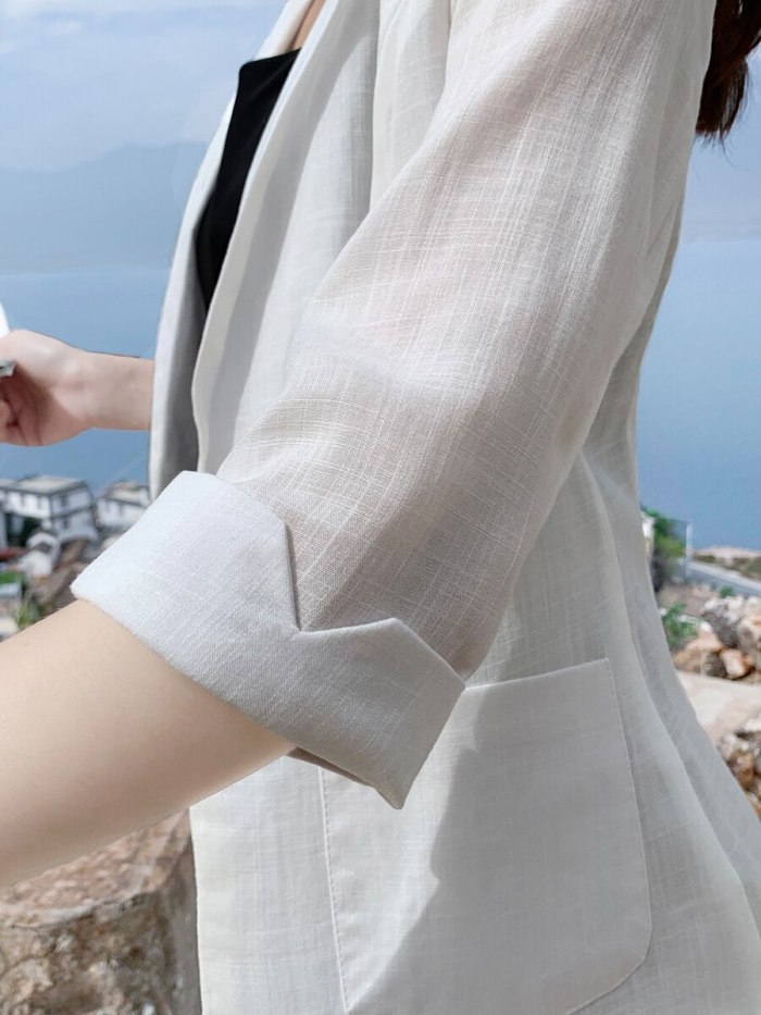 Linen small suit female coat thin section 2021 summer dress large size cotton and linen suit Slim casual seven-point sleeve women