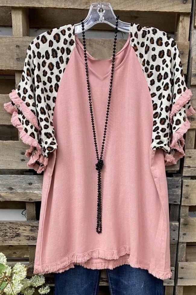 Women's Blouse Fashion Plus Size Vintage Loose Blouse V-neck Leopard Print Short Sleeves Loose Casual Blouse Camisas De Mujer