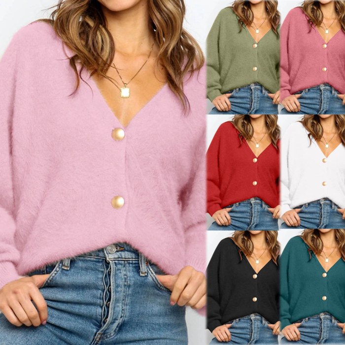 Spring Autumn Button Cardigans Sweater Tops For Women Long Sleeve V-neck Knitted Jumper Femme Pull