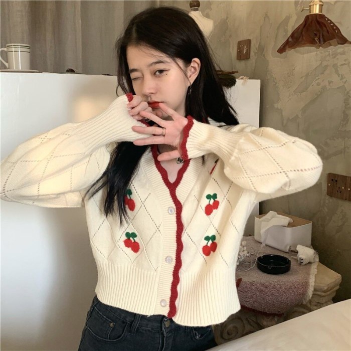 Cardigan for Women Sweet Embroidery Loose Oversize Knitted Sweater Female Knitted Outerwear Korean Tops Ladies Autumn 2020