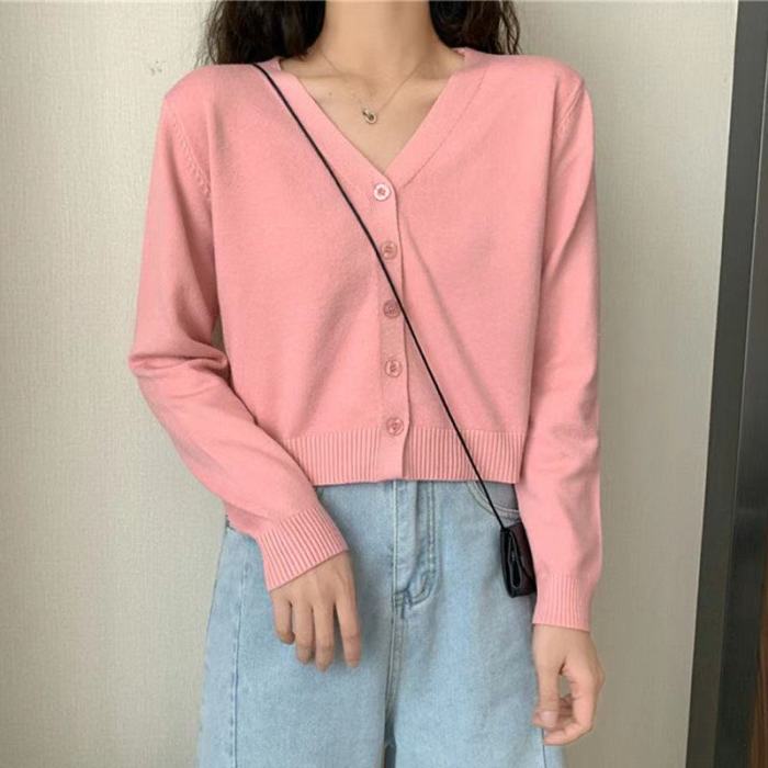 Women Knitted V neck Casual Knitwear