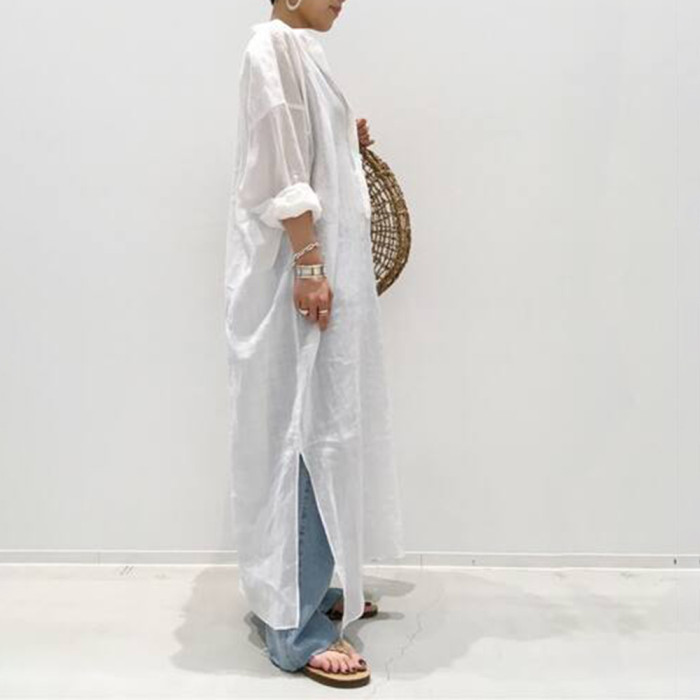 White Shirt Skirt Female 2021 Summer New Japanese Temperament Commuter Loose Split V-Neck Dress
