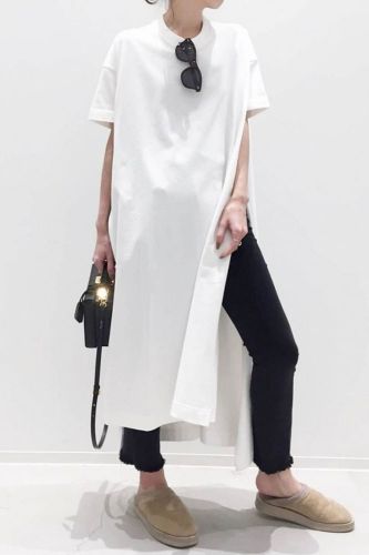 New Style Short Sleeve Slit Plain Pullover Maxi Dress