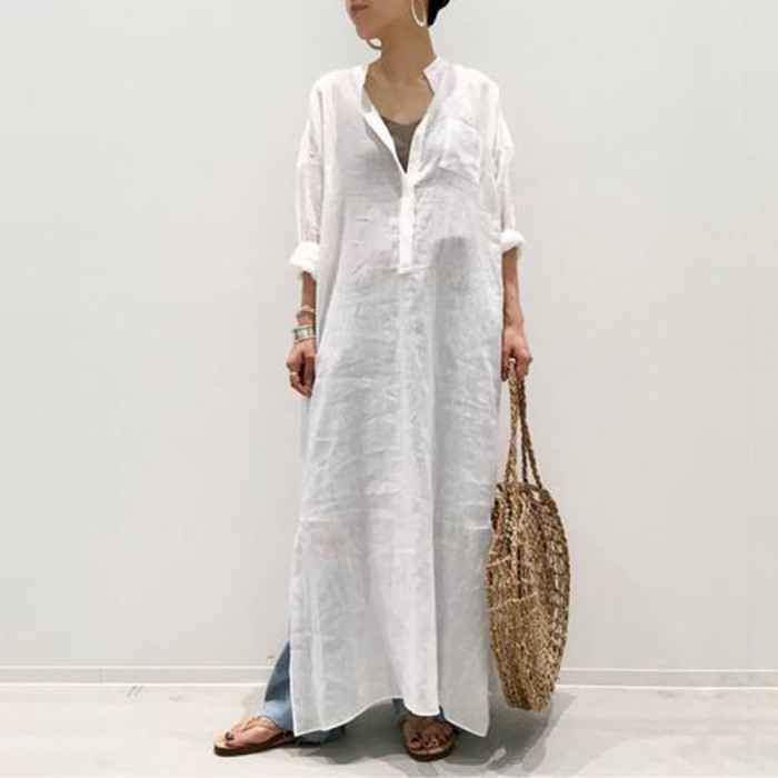 White Shirt Skirt Female 2021 Summer New Japanese Temperament Commuter Loose Split V-Neck Dress