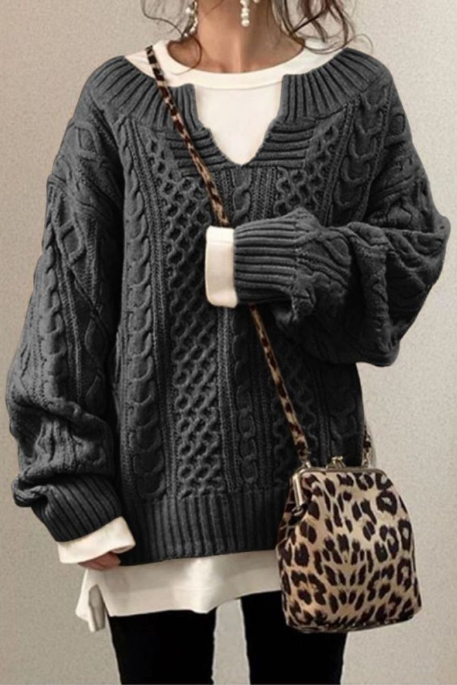 Winter Autumn Lantern Sleeve Pullovers Casual Knitted Knitwear