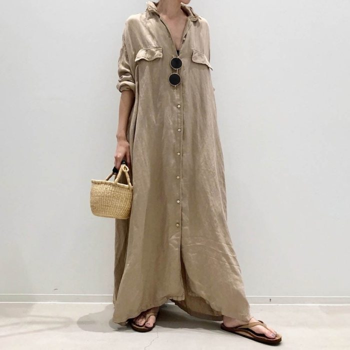 Dress Long Shirt Style Single-breasted Slim Lapel Women Fashion Solid Color All Match Loose Casual Japanese Female 2021 New