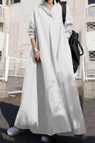 Woman Vintage Long Sleeve Loose Maxi Dress