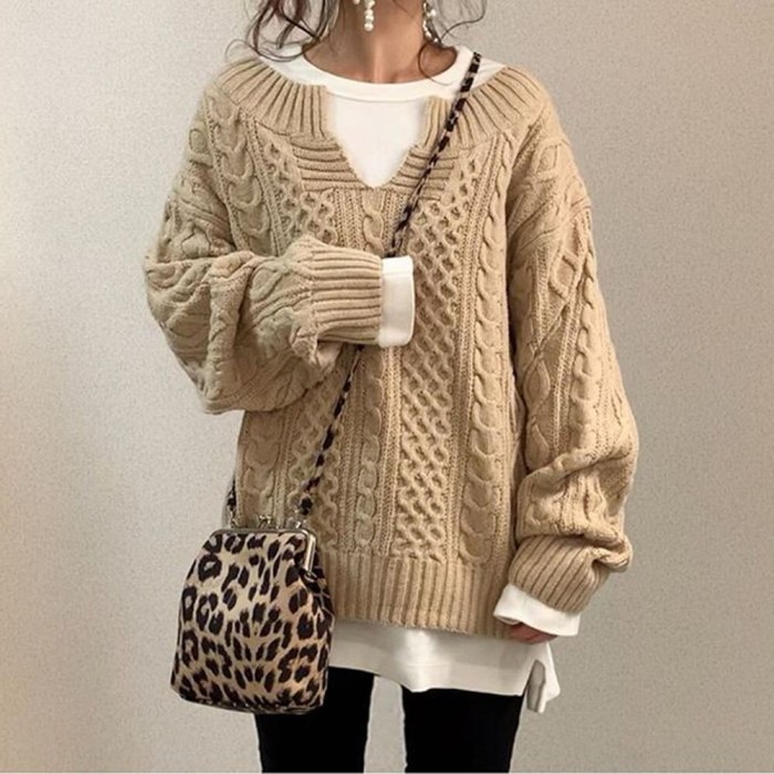 Winter Autumn Lantern Sleeve Pullovers Casual Knitted Knitwear