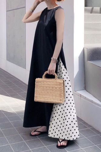 Korea Style Sleeveless Loose Polka Dots Pattern Maxi Dress