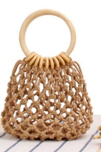 New Solid Color Net Bag, Hand-Woven Bag, Hand-Tied Cotton Thread, Hand-Carried Seaside Vacation Beach Bag